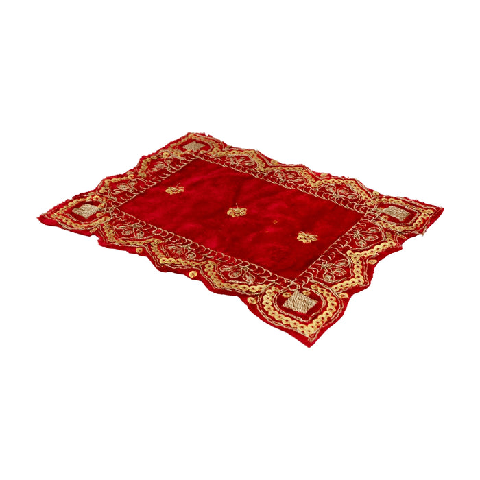 Pooja Mat - 6 x 8 Inches | Embroidery With Velvet Design Pooja Aasan / Aasan Mat for Deity