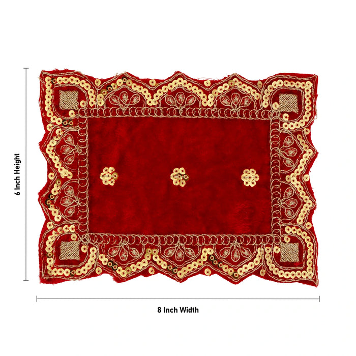 Pooja Mat - 6 x 8 Inches | Embroidery With Velvet Design Pooja Aasan / Aasan Mat for Deity