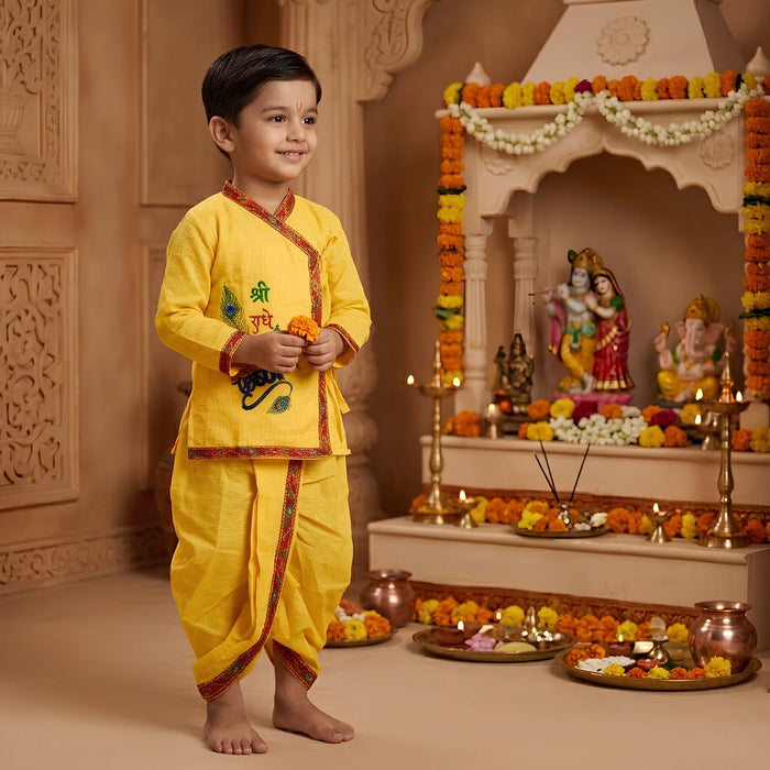 Bal Krishna Dress Set - Size 20 | Embroidery Design Bal Kanha Dress / Bal Krishna Costume for Kids - Ethnic Wear Sets
