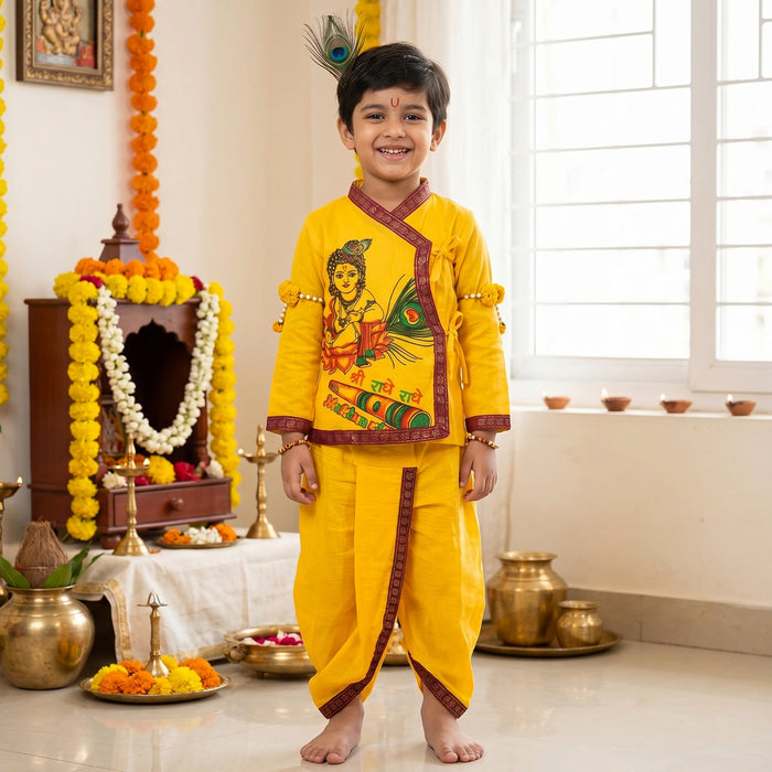 Bal Krishna Dress Set - Size 12 | Bal Krishna Costume/ Bal Kanha Dress for Kids - Ethnic Wear Sets