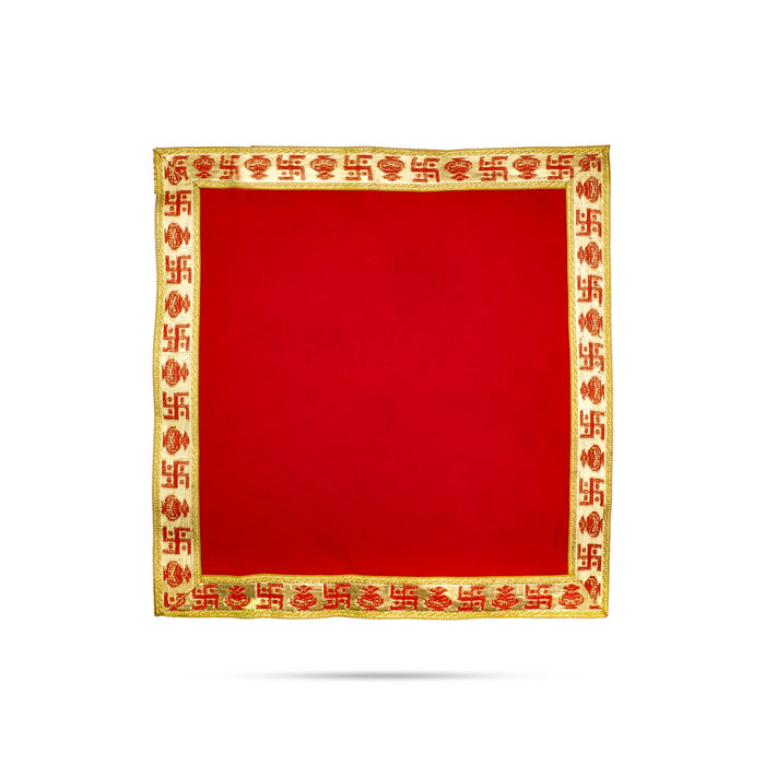 Pooja Aasan - 14 x 14 Inches | Velvet With Embossed Jari Design Pooja Mat/ Pooja Aasan Mat for Deity