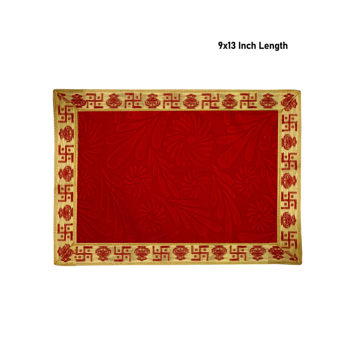 Pooja Aasan - 9 x 13 Inches | Velvet With Embossed Jari Design Pooja Mat/ Pooja Aasan Mat for Deity