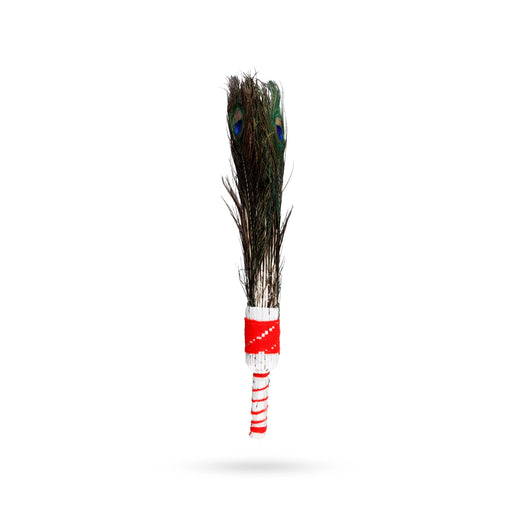 Real Peacock Feather Broom - 25 Inches | Mor Pankh Broom/ Peacock Feather Jhadu for Mandir Cleaning - Pooja Thali Accessories
