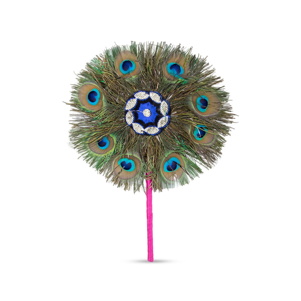 Peacock Feather Visiri | Mor Pankh Hand Fan for Deity