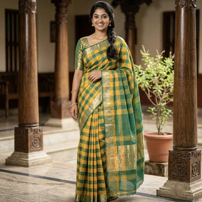 Chettinad Cotton Saree - 10.5 Yards | Handloom Saree/ Jari Border Design Traditional Saree for Women