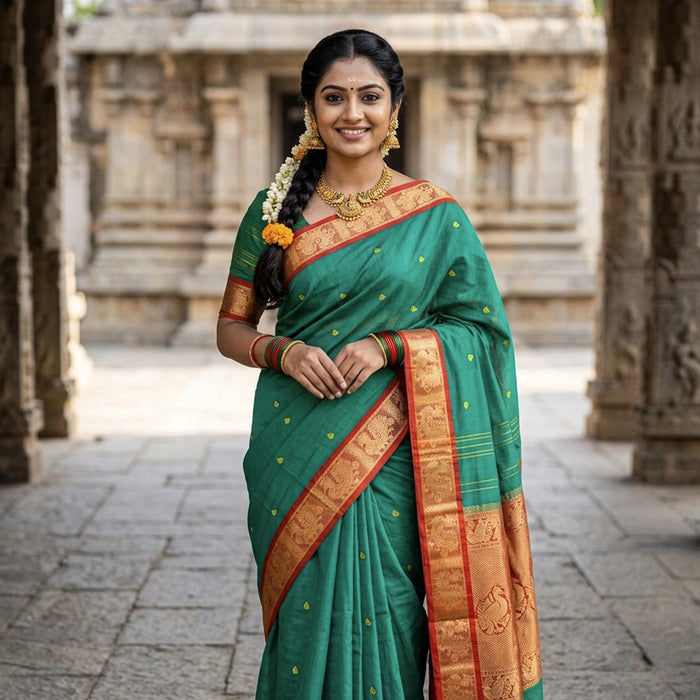 Saree - 10.5 Yards | Poly Cotton Butta/ Traditional Pudavai/ Ethnic Saree/ South Indian Saree For Festive Wear