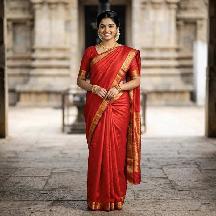 Saree - 9.5 Yards | Seer Plain Soft Silk Saree / Jari Border Design Traditional Saree for Women