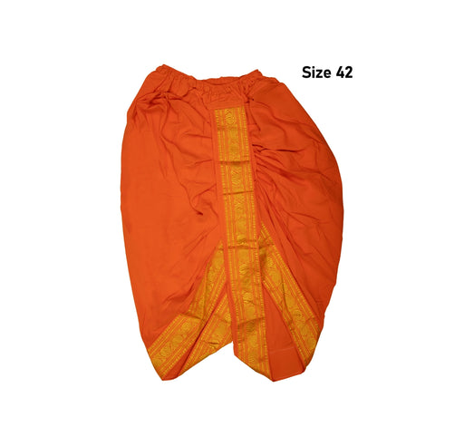 Readymade Panchakacham With Angavastram - Size 42 | Jari Design & Orange Colour Dhoti And Towel for Men - Veshti & Dhoti