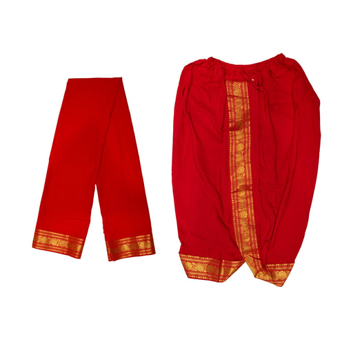 Readymade Panchakacham With Angavastram - Size 42 | Jari Design & Red Colour Dhoti And Towel for Men - Veshti & Dhoti