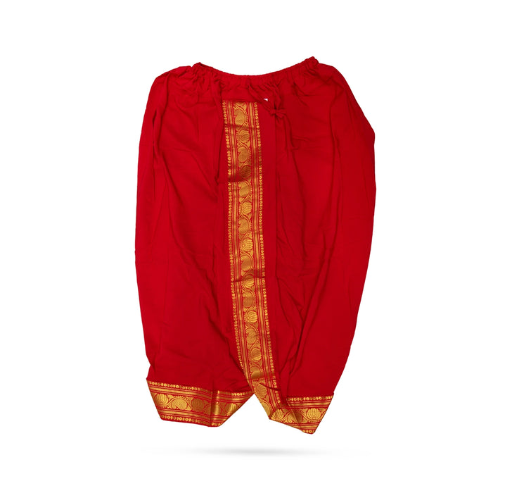 Readymade Panchakacham With Angavastram - Size 42 | Jari Design & Red Colour Dhoti And Towel for Men - Veshti & Dhoti