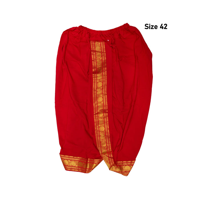 Readymade Panchakacham With Angavastram - Size 42 | Jari Design & Red Colour Dhoti And Towel for Men - Veshti & Dhoti
