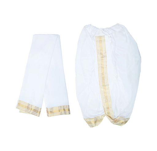 Readymade Panchakacham With Angavastram - Size 42 | Jari Design & White Colour Dhoti And Towel for Men - Veshti & Dhoti