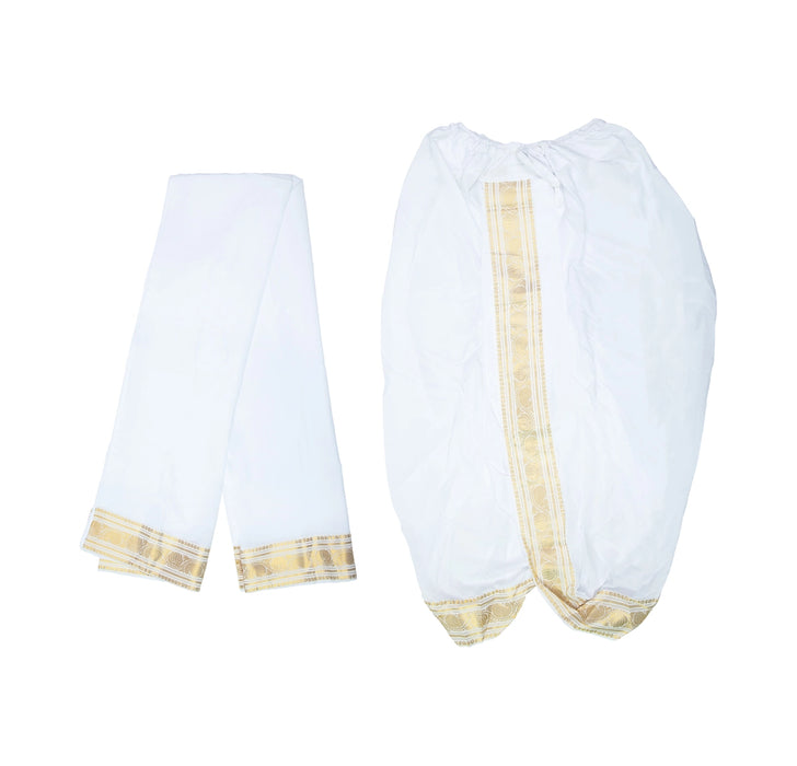 Readymade Panchakacham With Angavastram - Size 42 | Jari Design & White Colour Dhoti And Towel for Men - Veshti & Dhoti