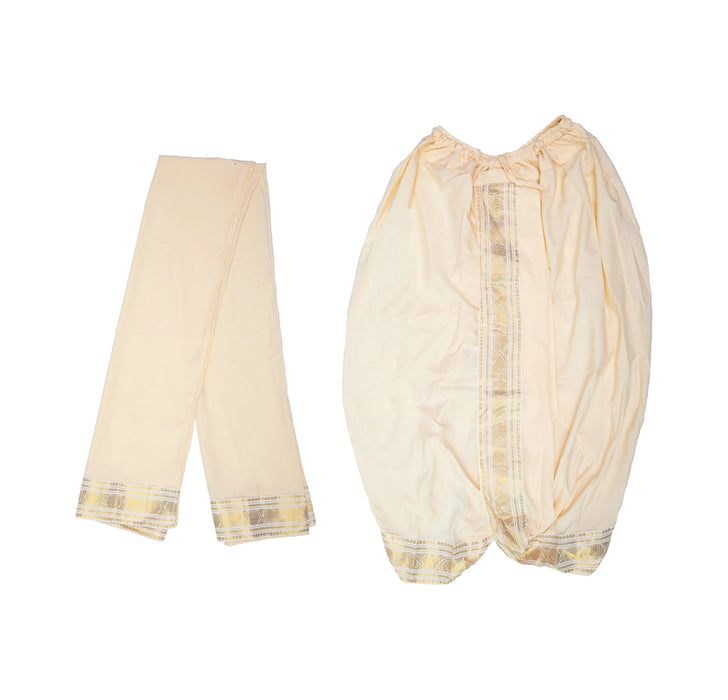 Readymade Panchakacham With Angavastram - Size 42 | Jari Design & Sandal Colour Dhoti And Towel for Men - Veshti & Dhoti