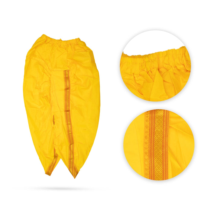 Readymade Panchakacham | Size 42/ Silk & Jari Border Panchakajam/ Yellow Colour Readymade Dhoti for Men - Veshti & Dhoti