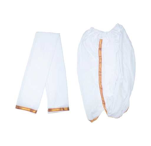 Readymade Panchakacham With Angavastram - Size 42 | Jari Design & White Colour Dhoti And Thundu for Men - Veshti & Dhoti