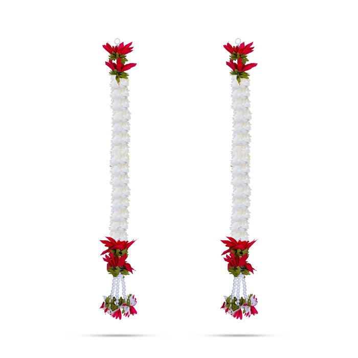 Side Toran Pair - 19 Inches | Artificial Flower Thoran/ Beads Design Door Hanging Toran For Home Decor - Toran