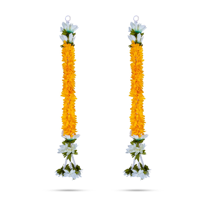 Side Toran Pair - 19 Inches | Artificial Flower Thoran/ Beads Design Door Hanging Toran For Home Decor - Toran