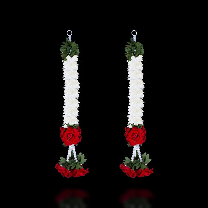 Side Toran Pair - 14 Inches | Artificial Flower Thoran/ Rose & Jasmine Design Door Hanging Toran For Home Decor - Toran