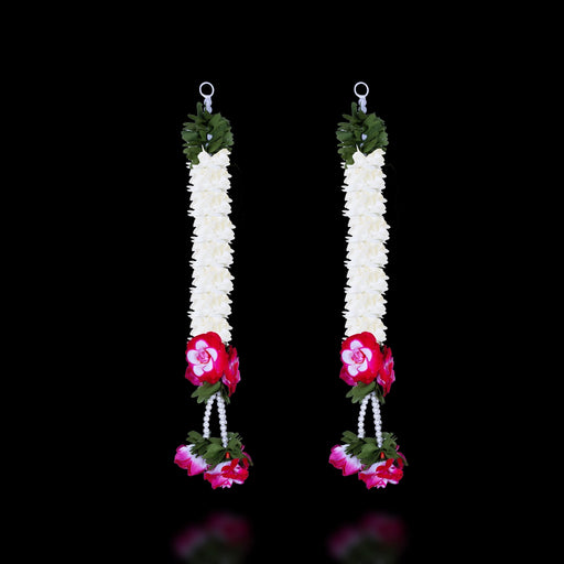 Side Toran Pair - 14 Inches | Artificial Flower Thoran/ Rose & Jasmine Design Door Hanging Toran For Home Decor - Toran