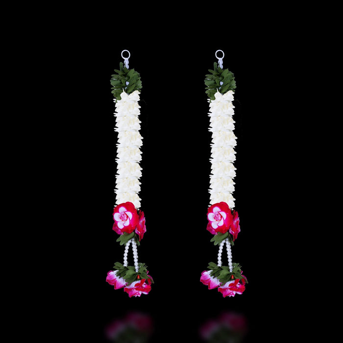 Side Toran Pair - 14 Inches | Artificial Flower Thoran/ Rose & Jasmine Design Door Hanging Toran For Home Decor - Toran