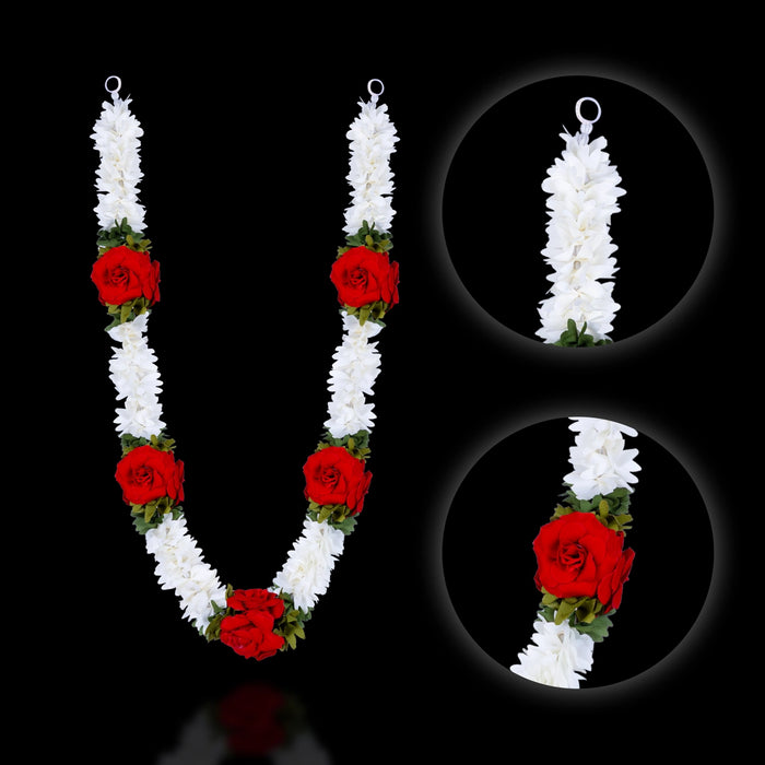 Artificial Flower Garland- 18 Inches | Rose Artificial Mala/ Fake Flower Garland/ Cloth Garland For Decoration - Mala