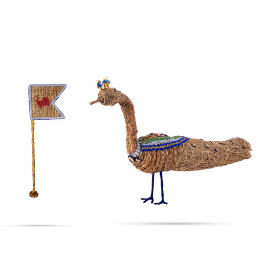 Vettiver Peacock Seval Kodi Vel Set - 12 x 12 Inches | Vetiver Murugan Vel,Peacock,Seval Flag for Decoration - Deity Accessories