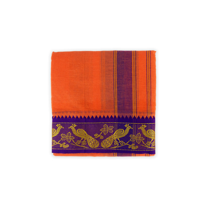 Cotton Veshti - 9 X 5 Yards | Jacquard Dhoti/ Light Orange Colour Vesti For Traditional Wear And Temple Visits - Veshti & Dhoti