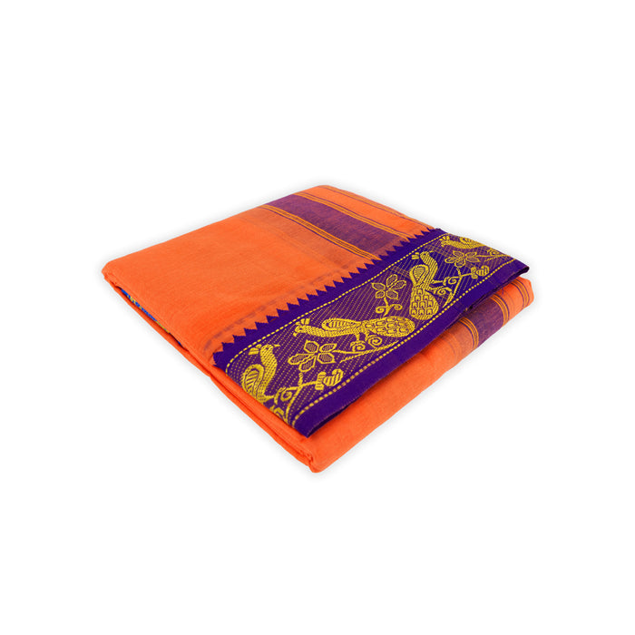 Cotton Veshti - 9 X 5 Yards | Jacquard Dhoti/ Light Orange Colour Vesti For Traditional Wear And Temple Visits - Veshti & Dhoti