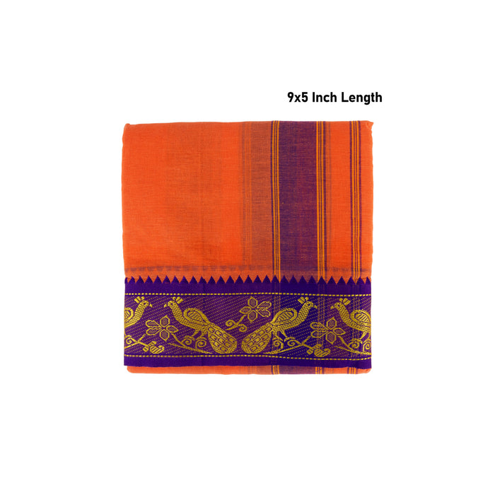 Cotton Veshti - 9 X 5 Yards | Jacquard Dhoti/ Light Orange Colour Vesti For Traditional Wear And Temple Visits - Veshti & Dhoti