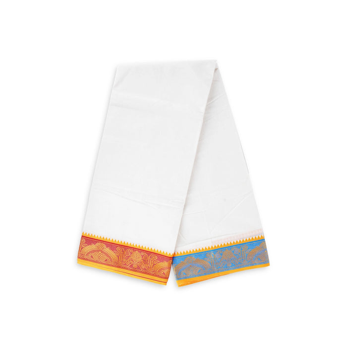 Cotton Veshti - 9 x 5 Yards | Half White Colour Dhoti/ 3 Inches Jacquard Border Vesti for Men - Veshti & Dhoti