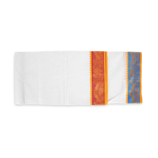 Cotton Veshti - 9 x 5 Yards | Half White Colour Dhoti/ 3 Inches Jacquard Border Vesti for Men - Veshti & Dhoti