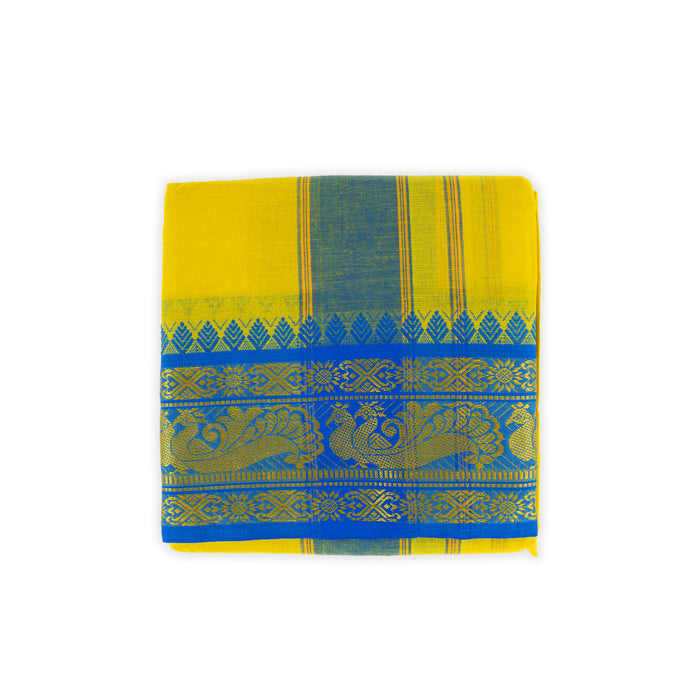 Cotton Veshti - 9 X 5 Yards | Yellow Jacquard Dhoti/ 6 Inch Border Vesti For Traditional Wear & Temple Visits - Veshti & Dhoti