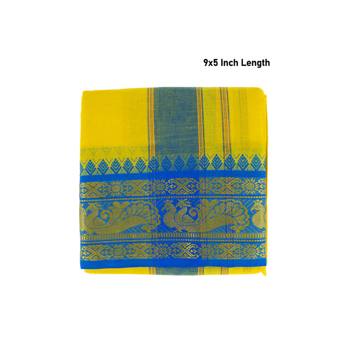 Cotton Veshti - 9 X 5 Yards | Yellow Jacquard Dhoti/ 6 Inch Border Vesti For Traditional Wear & Temple Visits - Veshti & Dhoti