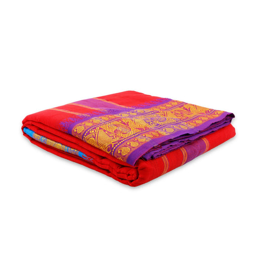 Cotton Veshti - 9 x 5 Yards | Red Colour Dhoti/ 6 Inches Jacquard Border Vesti for Men - Veshti & Dhoti
