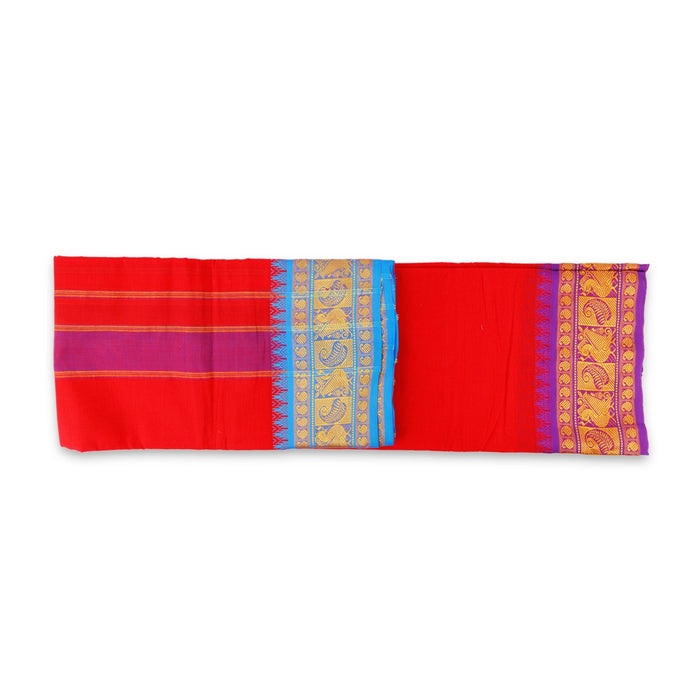 Cotton Veshti - 9 x 5 Yards | Red Colour Dhoti/ 6 Inches Jacquard Border Vesti for Men - Veshti & Dhoti