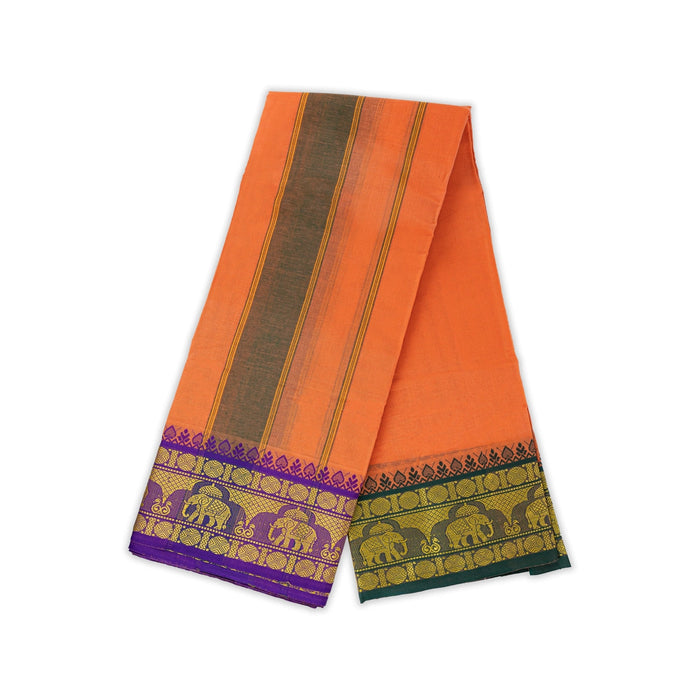 Cotton Veshti - 9 X 5 Yards | Light Orange Colour Jacquard Dhoti/ 6 Inch Border Vesti For Traditional Wear - Veshti & Dhoti