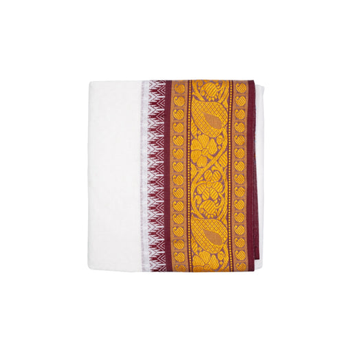 Veshti - 9 x 5 Yards | Half White Colour Cotton Dhoti/ 5 Inches Jacquard Design Border Vesti for Men - Veshti & Dhoti