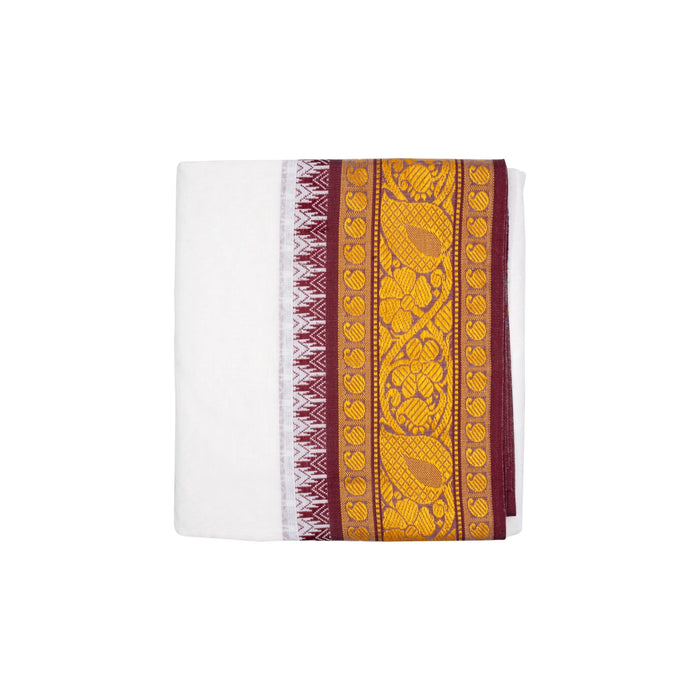 Veshti - 9 x 5 Yards | Half White Colour Cotton Dhoti/ 5 Inches Jacquard Design Border Vesti for Men - Veshti & Dhoti
