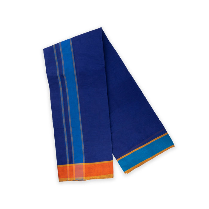 Cotton Veshti - 9 x 5 Yards | 3 Inches Thillana Border Dhoti/ Navy Blue Colour Vesti for Men - Veshti & Dhoti