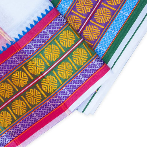 Veshti - 9 x 5 Yards | White Dhoti/ 5 Inches Pate With 2 Line Rudraksha Border Vesti for Men - Veshti & Dhoti