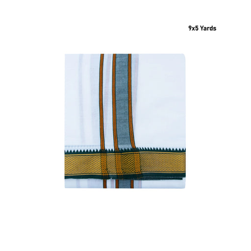 Veshti - 9 x 5 Yards | 9 Kan MayilKan Border Dhoti/ White Vesti for Men - Veshti & Dhoti