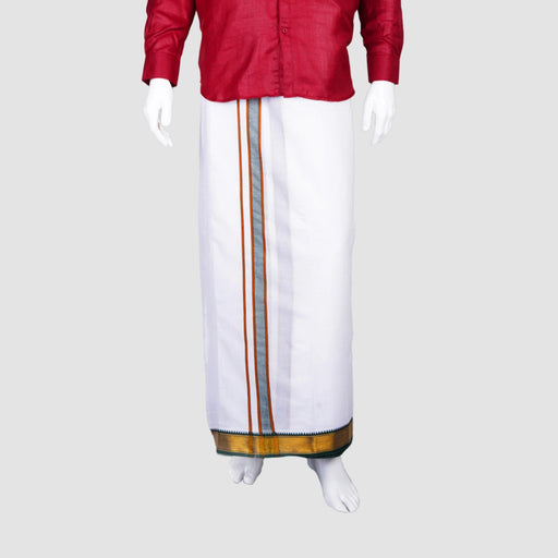 Veshti - 9 x 5 Yards | 9 Kan MayilKan Border Dhoti/ White Vesti for Men - Veshti & Dhoti