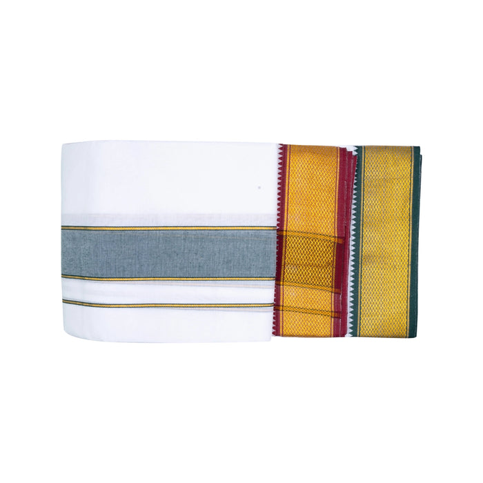 Veshti - 9 x 5 Yards | 15 Kan MayilKan Border Dhoti/ White Vesti for Men - Veshti & Dhoti