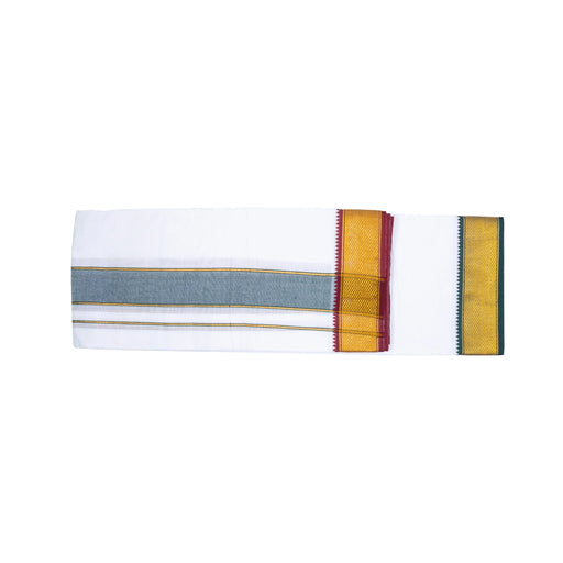 Veshti - 9 x 5 Yards | 15 Kan MayilKan Border Dhoti/ White Vesti for Men - Veshti & Dhoti