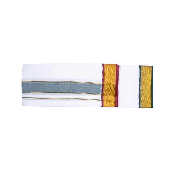 Veshti - 9 x 5 Yards | 15 Kan MayilKan Border Dhoti/ White Vesti for Men - Veshti & Dhoti