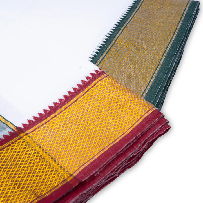 Veshti - 9 x 5 Yards | 15 Kan MayilKan Border Dhoti/ White Vesti for Men - Veshti & Dhoti