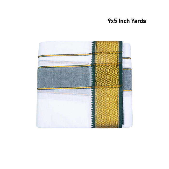Veshti - 9 x 5 Yards | 15 Kan MayilKan Border Dhoti/ White Vesti for Men - Veshti & Dhoti