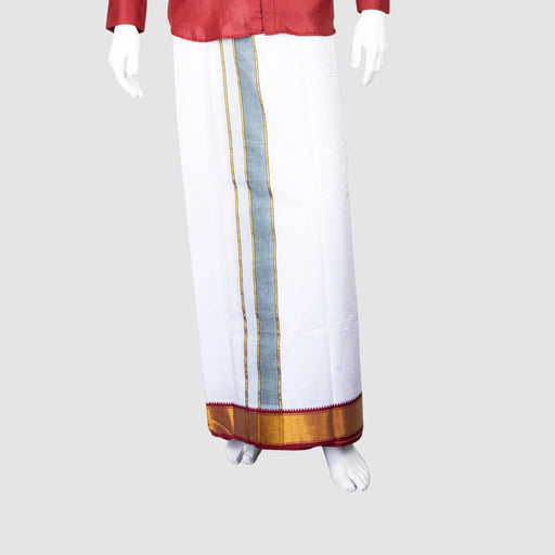 Veshti - 9 x 5 Yards | 15 Kan MayilKan Border Dhoti/ White Vesti for Men - Veshti & Dhoti