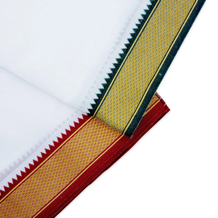 Veshti - 10 x 6 Yards | White Colour Vesti/ 9 Kan Mayilkan Border Dhoti for Men - Veshti & Dhoti